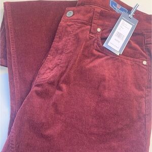Vineyard vines, maroon corduroy pants.